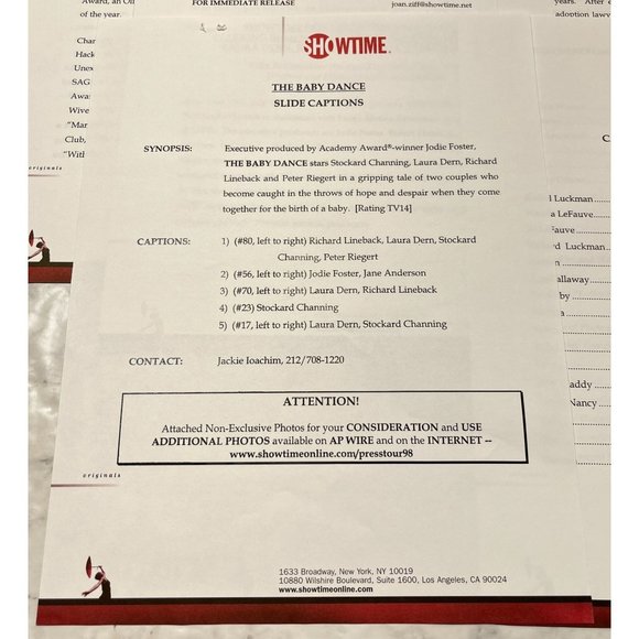 Showtime Movie Press Kit The Baby Dance 1998 Stockard Channing Laura Dern - Picture 4 of 9